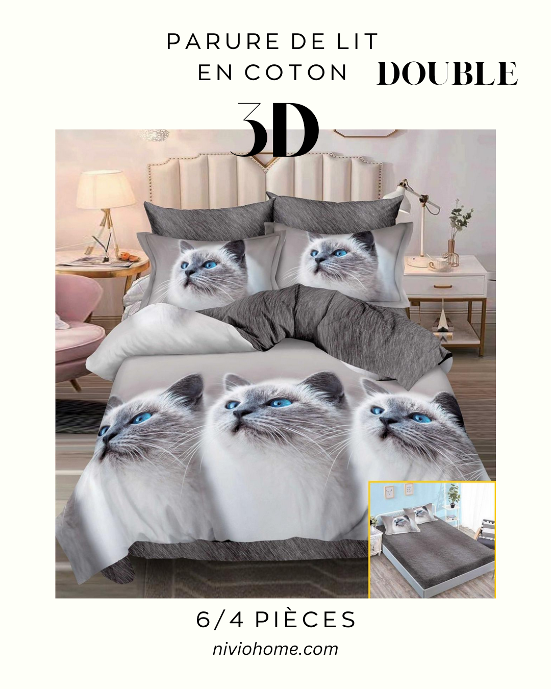 Linge de lit double 3D en coton