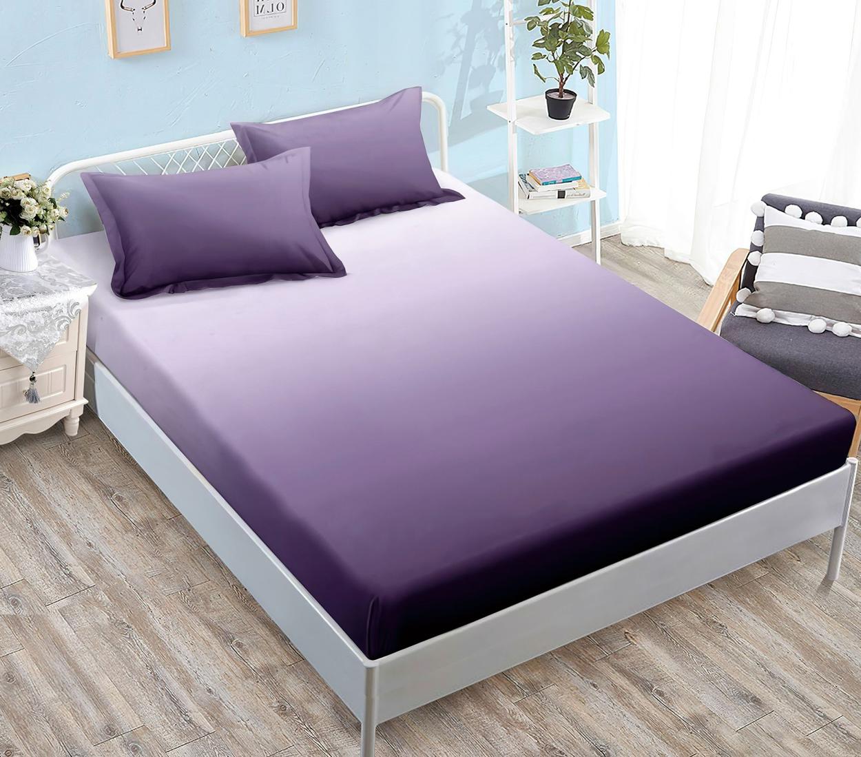 Housse élastique, 3 pièces, lit double, violet, dégradés