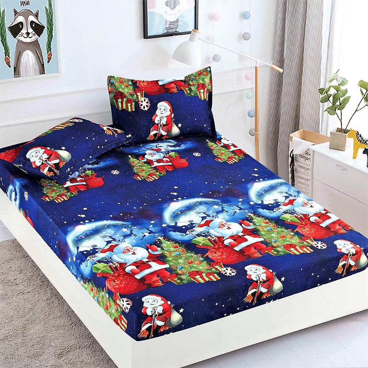 Housse élastique, 3 pièces, lit double, multicolore, Noël