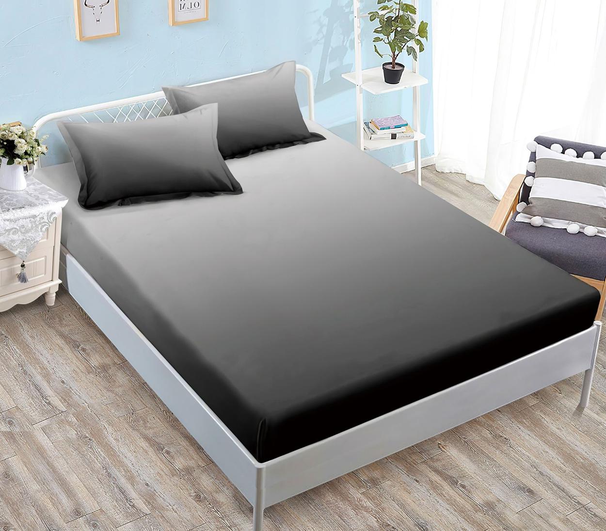 Housse élastique, 3 pièces, lit double, gris, dégradés