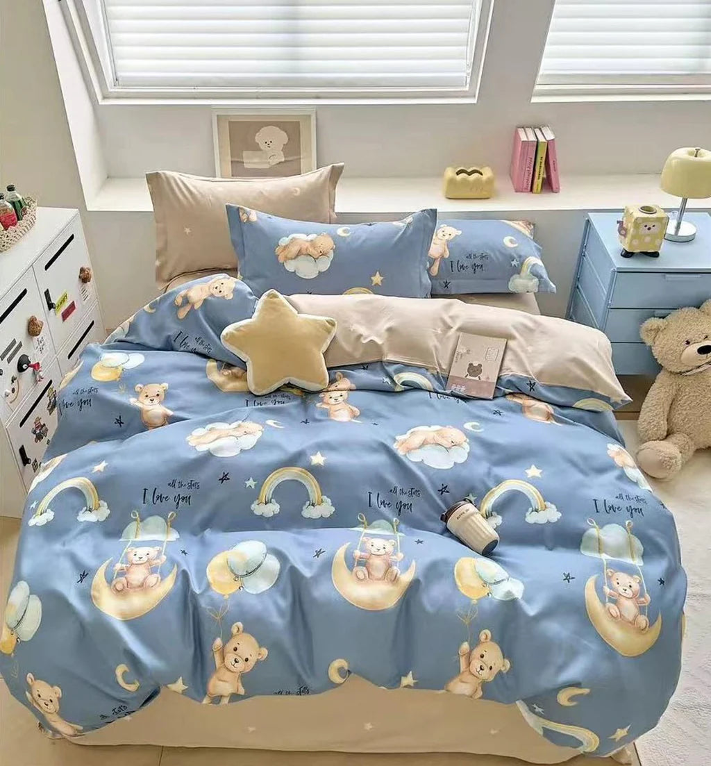 Parure de lit, en coton, 6 pièces, lit double, bleu, céleste