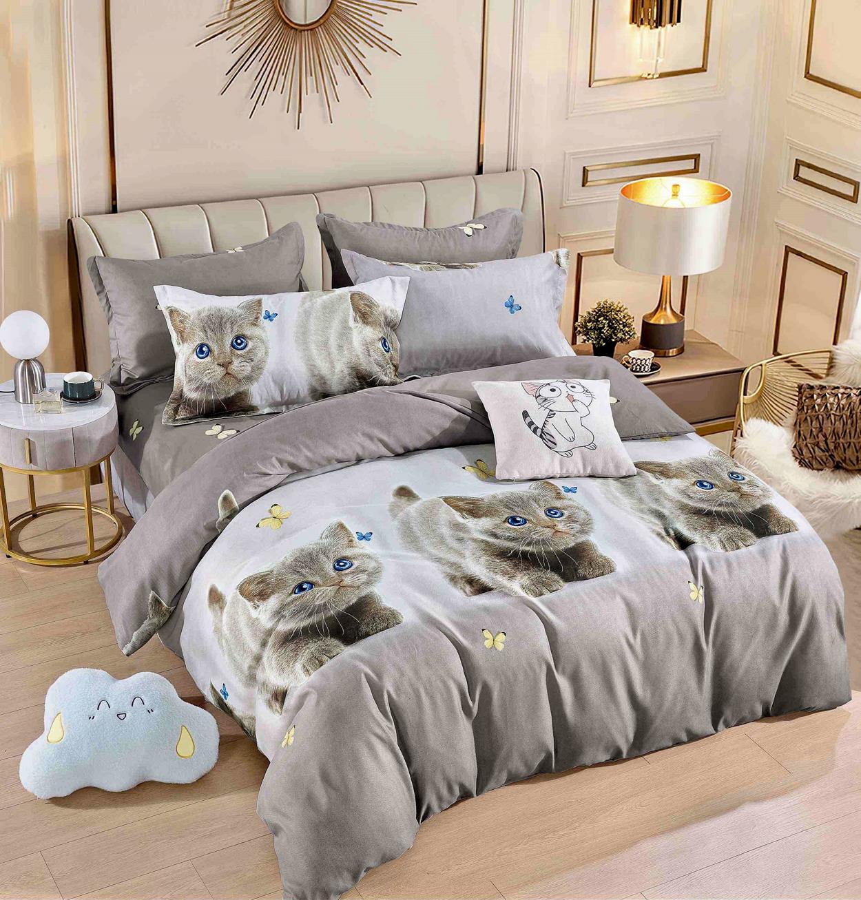 Parure de lit, en coton, 6 pièces, lit double, chats, effet 3D