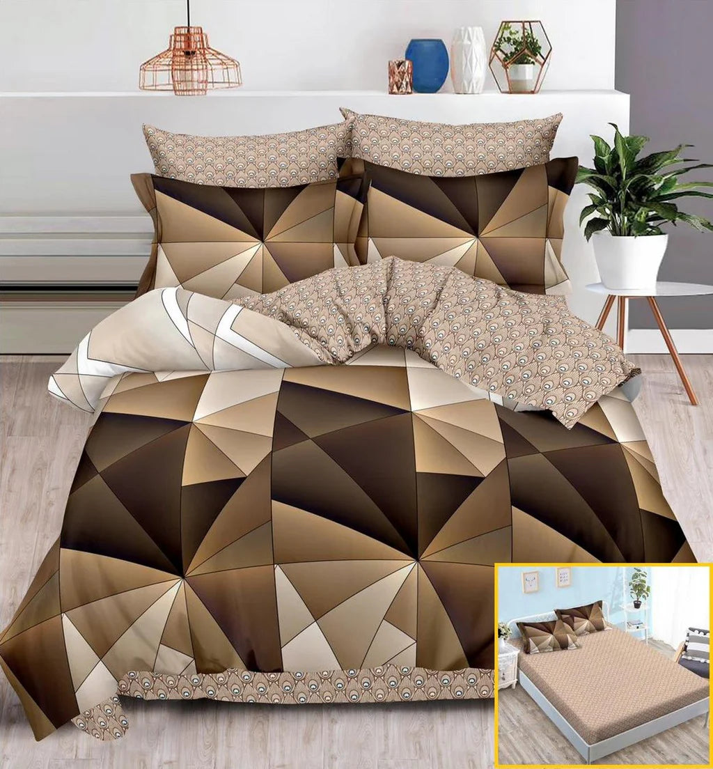 Parure de lit avec élastique, en coton, 6 pièces, lit double, marron, abstrait