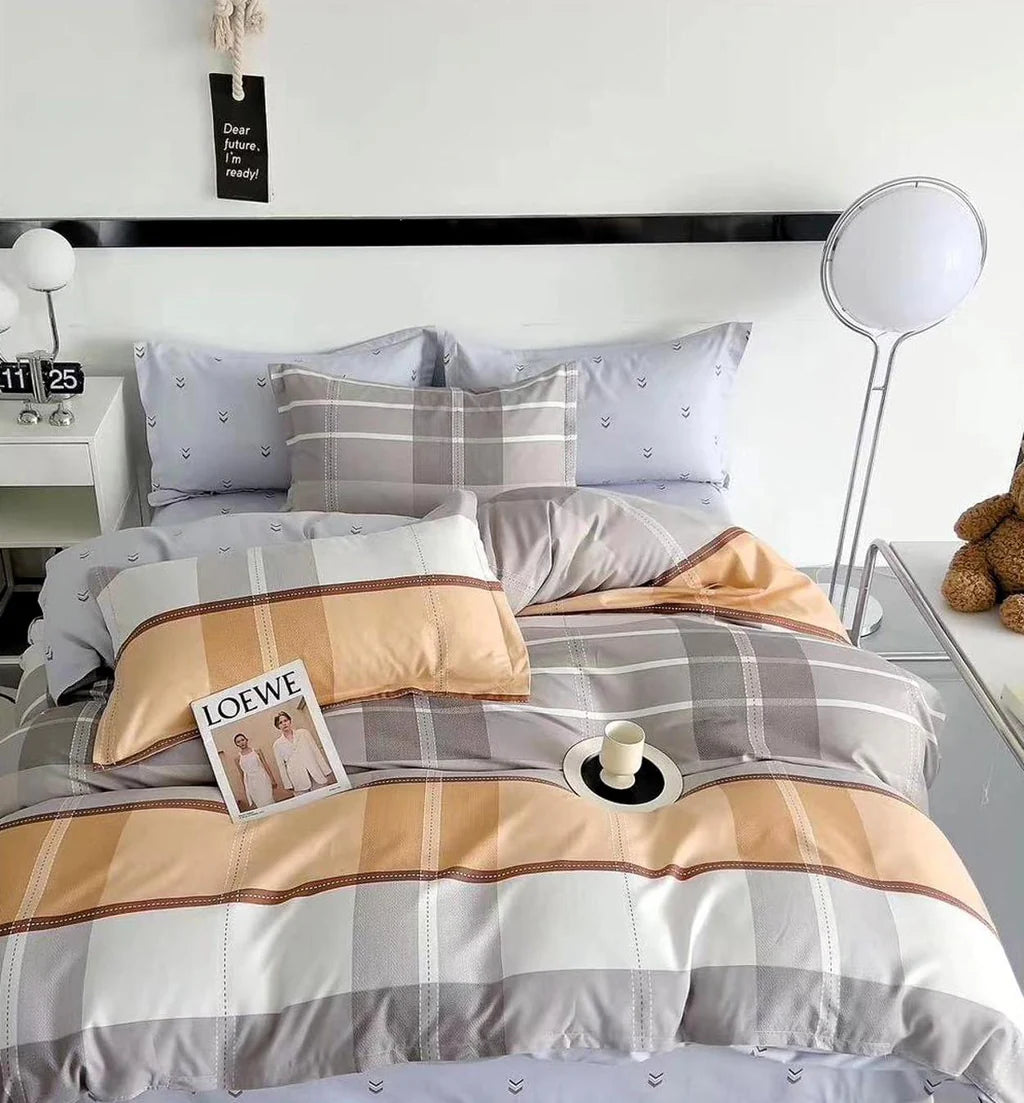 Parure de lit, en coton, 6 pièces, lit double, multicolore, rayures