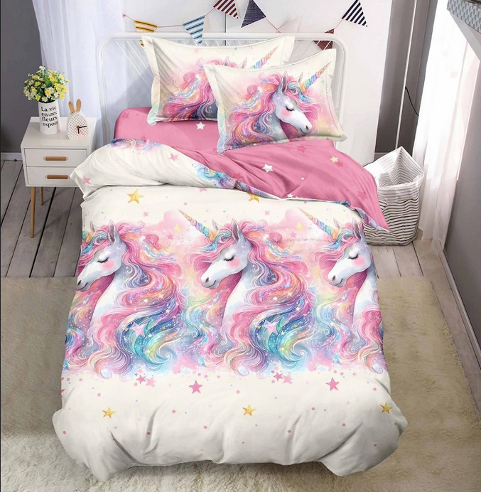 Parure de lit, en coton, 4 pièces, lit single, multicolore, pour enfants