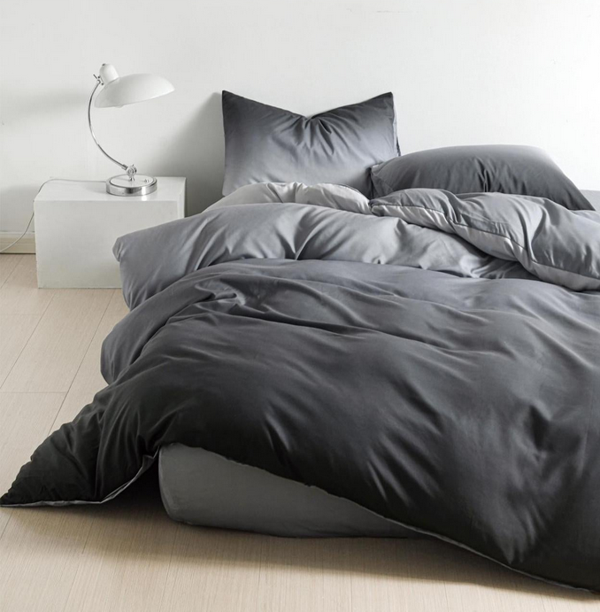 Parure de lit, en coton, 4 pièces, lit single, noir, dégradés