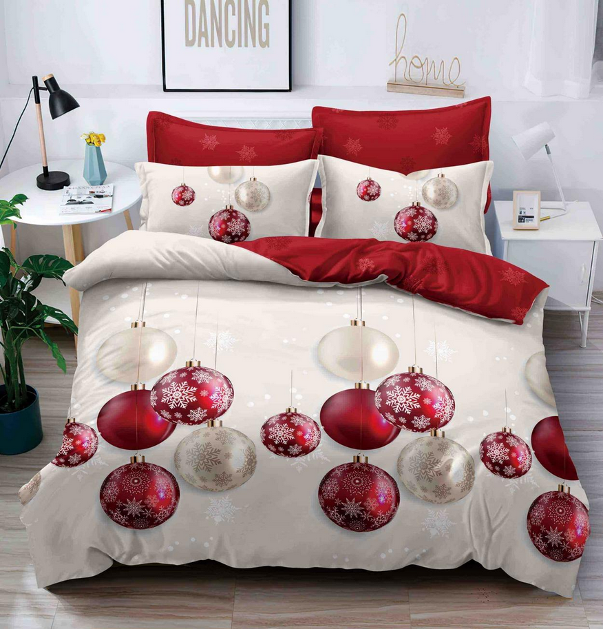 Parure de lit, en coton, 4 pièces, lit single, rouge, Noël