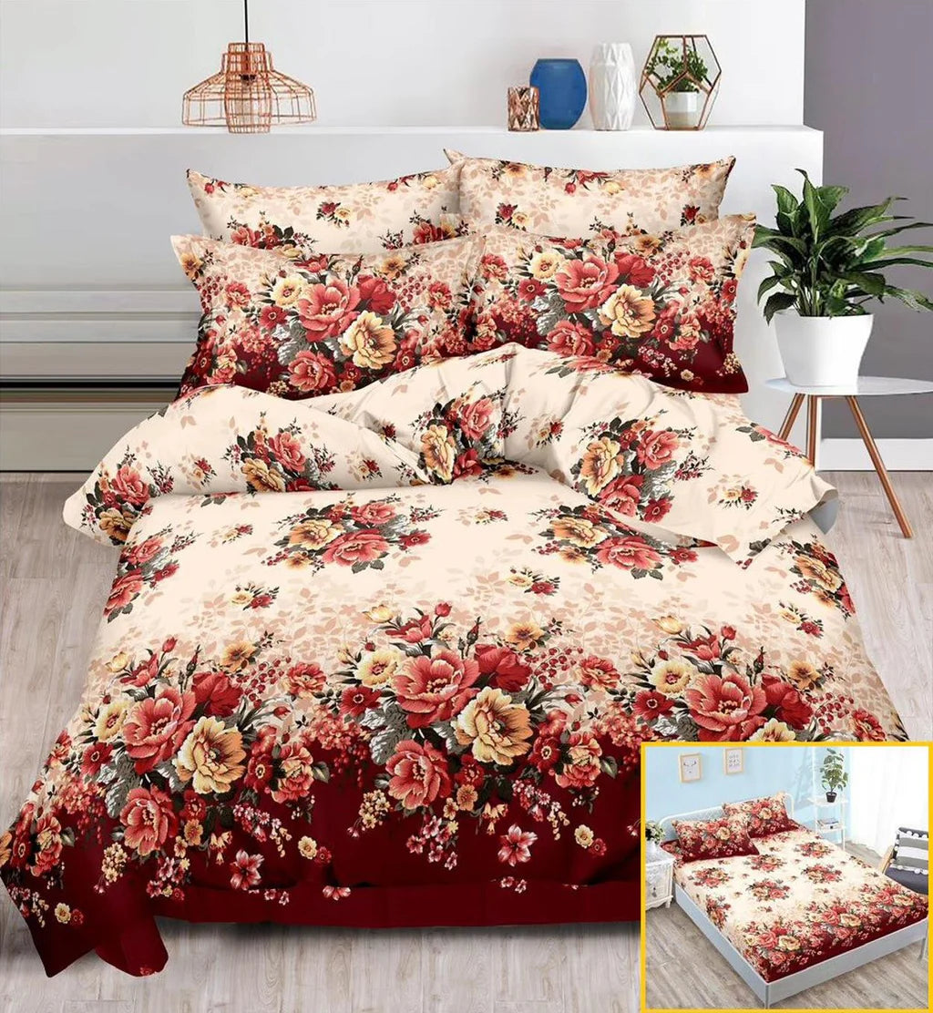 Parure de lit avec élastique, en coton, 6 pièces, lit double, multicolore, floral