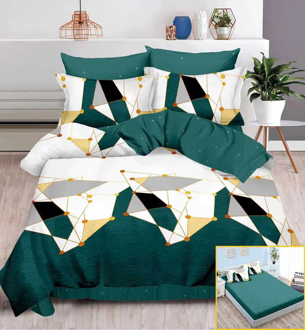 Parure de lit avec élastique, en coton, 6 pièces, lit double, vert, abstrait