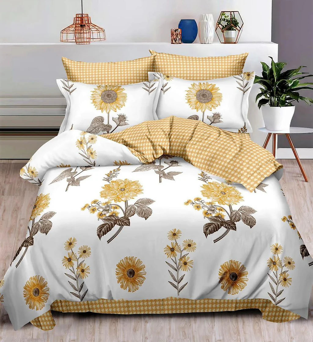 Parure de lit, en coton, 6 pièces, lit double, jaune, fleurs