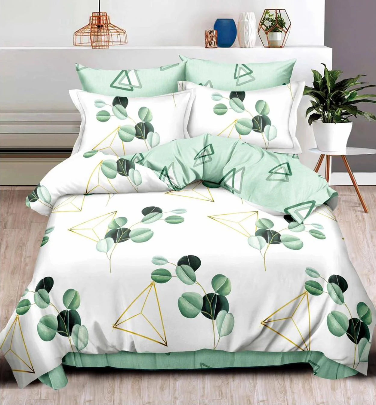 Parure de lit, en coton, 6 pièces, lit double, vert, feuille