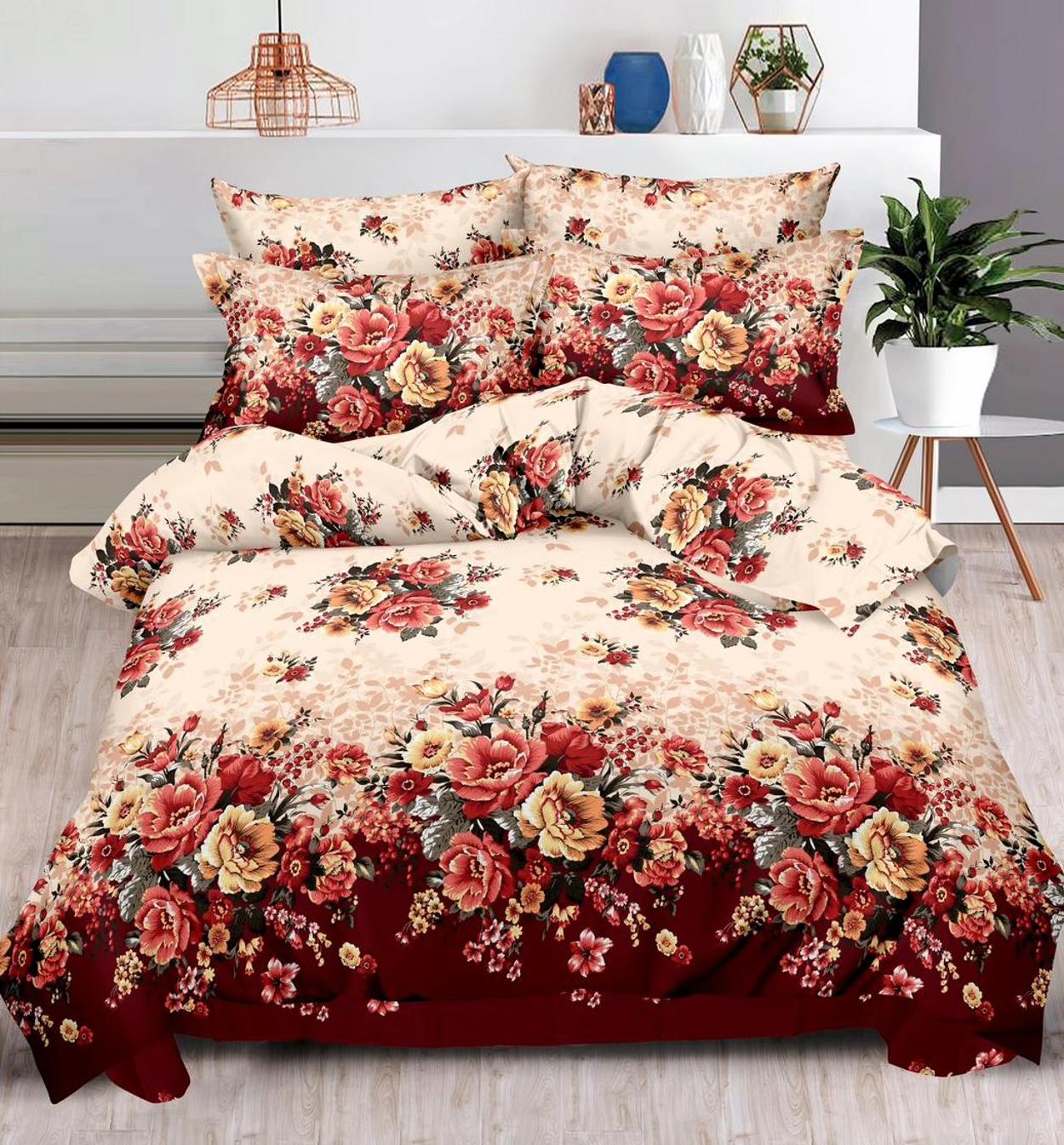 Parure de lit, en coton, 6 pièces, lit double, multicolore, fleurs