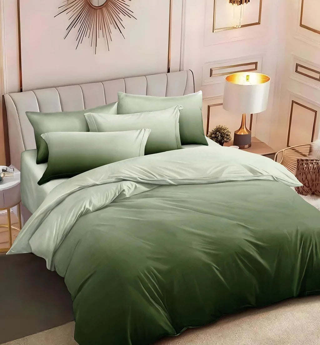 Parure de lit, en coton, 6 pièces, lit double, vert, dégradés