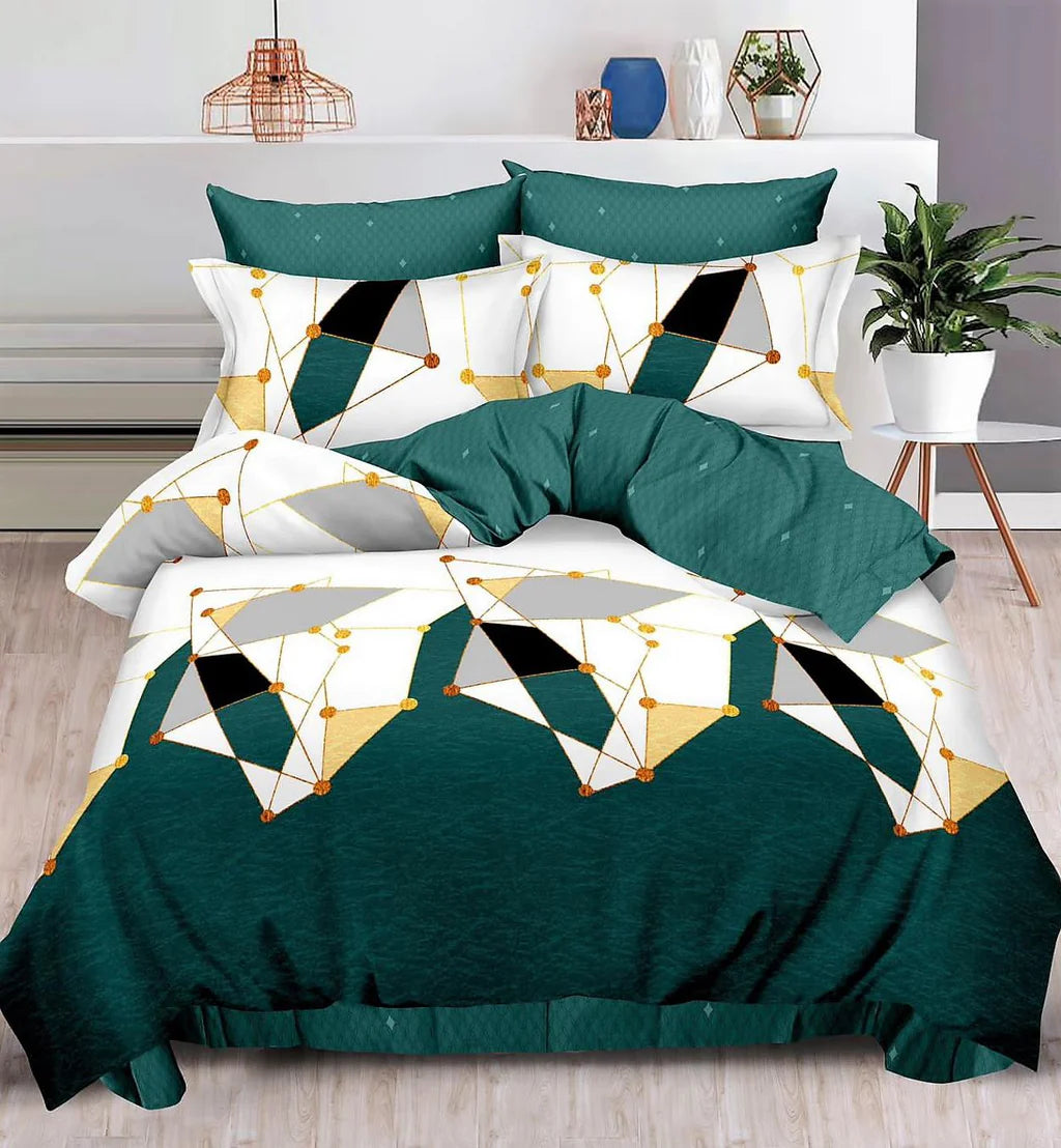 Parure de lit, en coton, 6 pièces, lit double, vert, abstrait