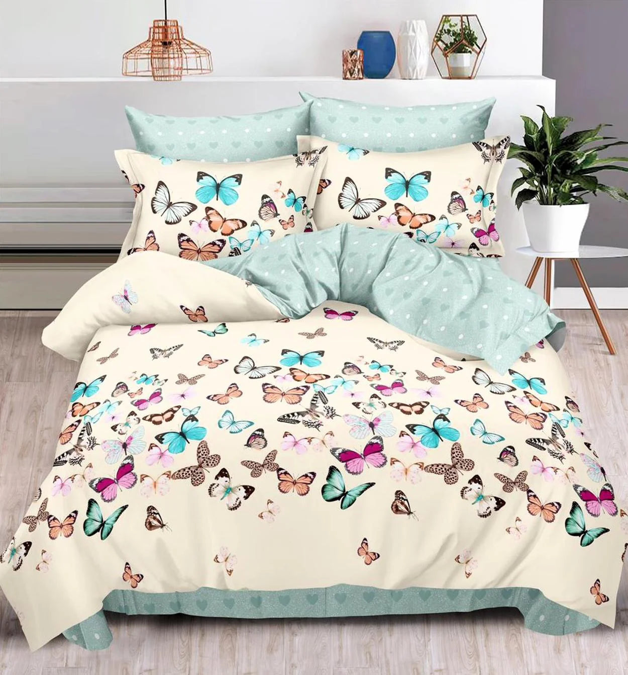 Parure de lit, en coton, 6 pièces, lit double, multicolore, papillons