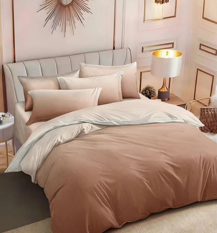 Parure de lit, en coton, 6 pièces, lit double, marron, dégradés